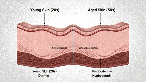 Skin Aging Diagram - Collagen Loss Visualization